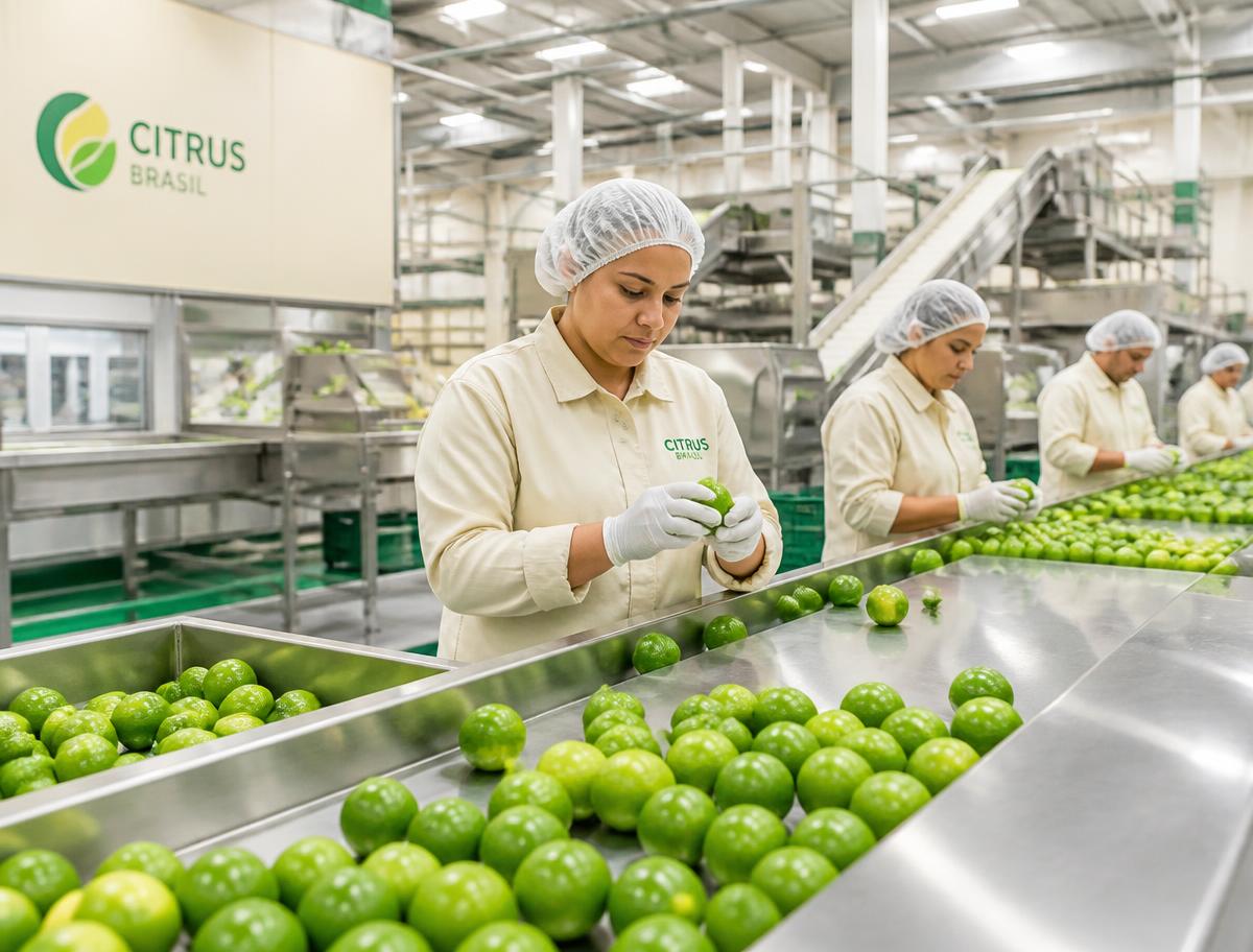 Quality control team inspecting Tahiti limes at an export packhouse